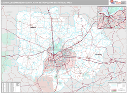 Louisville-Jefferson County Metro Area Wall Map Premium Style 2024